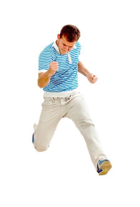 Happy man jumping isolated over a white background