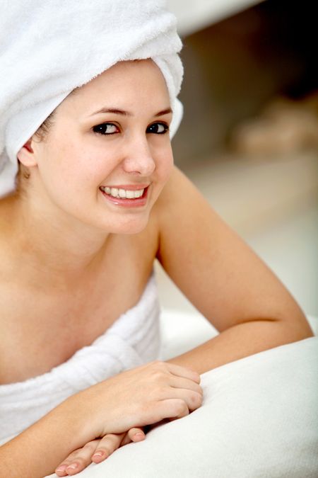 Woman portrait with a towel on her head