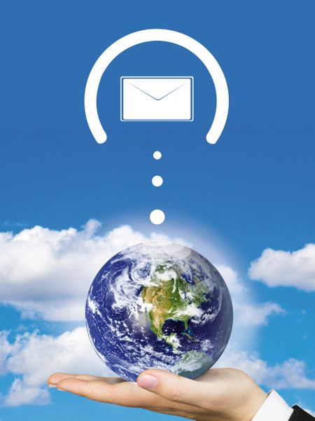 Worldwide mail with envelopes around the earth