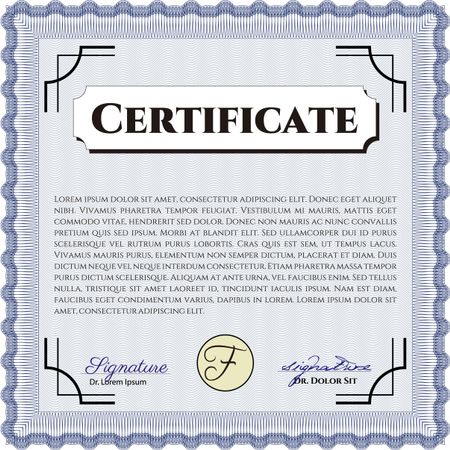 Blue Diploma template or certificate template. Vector pattern that is used in money and certificate. With quality background. Artistry design. 