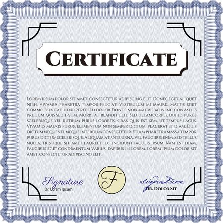 Blue Diploma template or certificate template. Vector pattern that is used in money and certificate. With quality background. Artistry design.