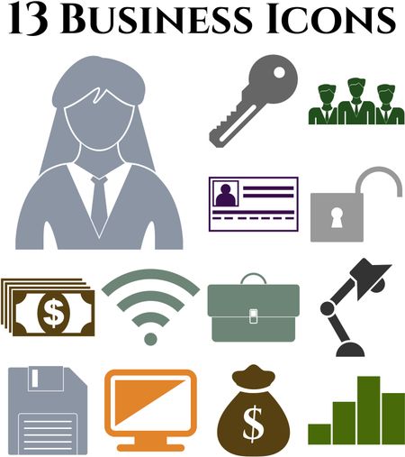 business icon set. 13 icons total. Quality Icons.