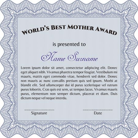 Best Mother Award. With linear background. Border, frame. Beauty design. 