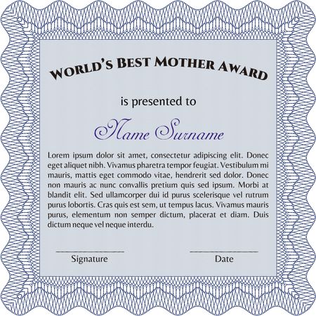 Best Mother Award. With linear background. Border, frame. Beauty design.