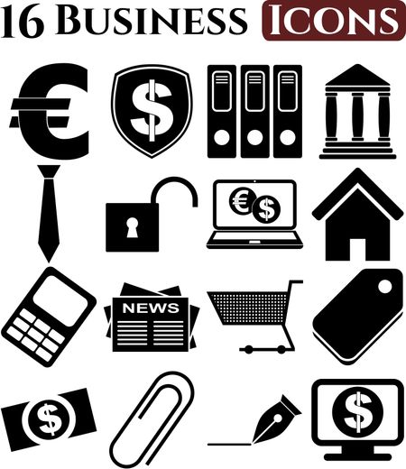 Set of 16 business icons. Universal and Standard Icons.