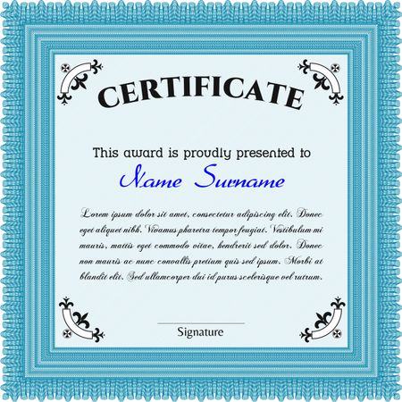 Light blue Sample Diploma. With linear background. Frame certificate template Vector. Modern design.