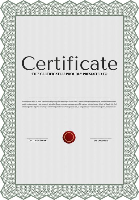 Green Sample Diploma. With linear background. Frame certificate template Vector. Modern design. 