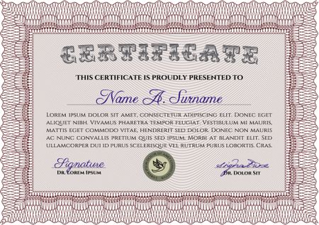 Red Certificate template or diploma template. Complex background. Superior design. Vector pattern that is used in currency and diplomas.