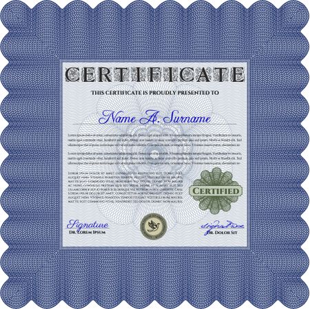 Blue Certificate template or diploma template. Complex background. Superior design. Vector pattern that is used in currency and diplomas.