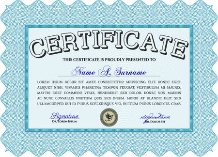 Diploma template or certificate template. Beauty design. Vector pattern that is used in money and certificate. With quality background. Light blue color.