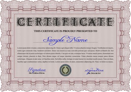 Red Certificatem diplmoa or award template. With guilloche pattern. Design template. Money style design. 