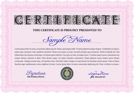 Pink Diploma. With background. Border, frame. Good design. 