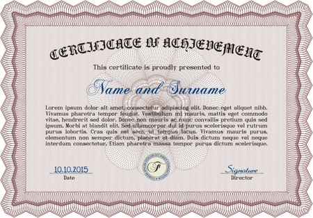 Red Diploma template. Vector illustration. With complex background. Excellent design. 
