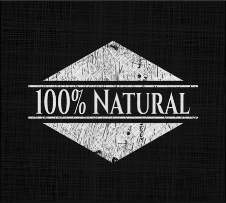 100% Natural chalk emblem, retro style, chalk or chalkboard texture