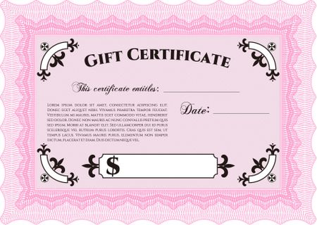 Gift certificate template. Border, frame. Beauty design. With linear background. 