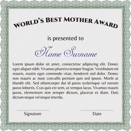 World's Best Mom Award Template. Excellent design. Customizable, Easy to edit and change colors. With complex background. 