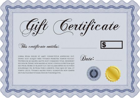 Retro Gift Certificate template. Border, frame. With linear background. Artistry design.