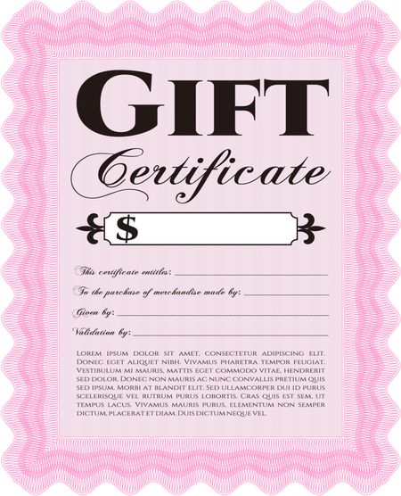 Gift certificate template. Border, frame. Beauty design. With linear background. 