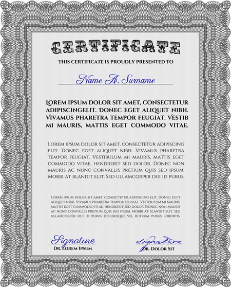 Grey Sample Diploma. Frame certificate template Vector. Elegant design. With linear background. 
