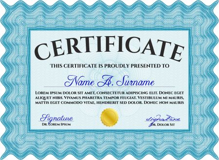 Light blue Sample Diploma. Frame certificate template Vector. Elegant design. With linear background.