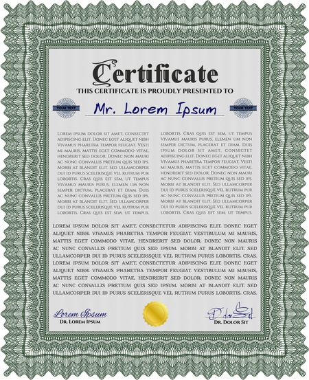 Green Sample Diploma. Frame certificate template Vector. Elegant design. With linear background. 