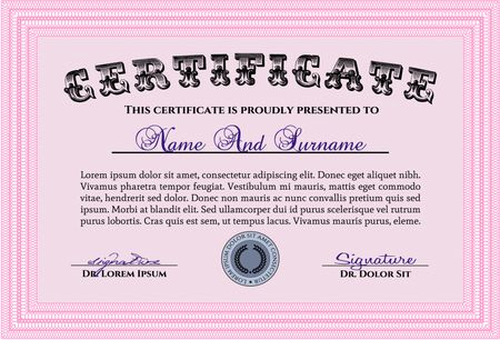 Diploma. Good design. Border, frame. With background. Pink color.