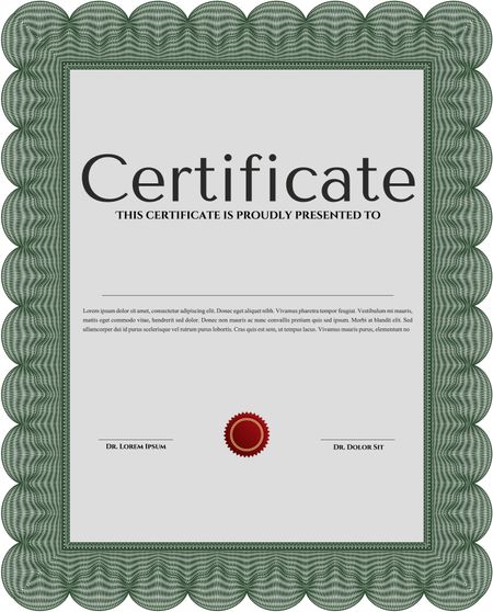 Classic Certificate template. Award. With great quality guilloche pattern. Money Pattern. Green color.