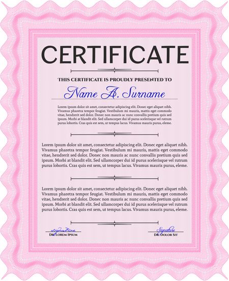 Pink Diploma template or certificate template. Vector pattern that is used in money and certificate. With quality background. Beauty design. 