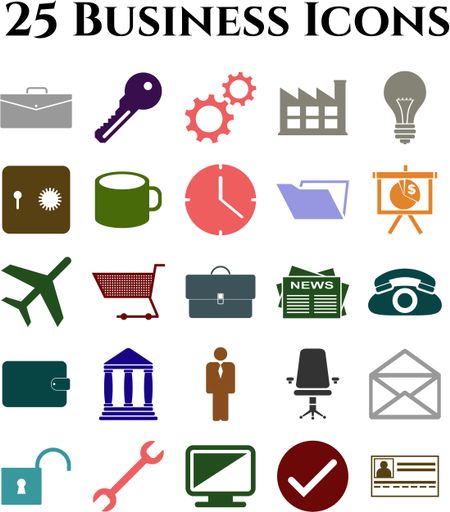 business icon set. 25 icons total. Universal and Standard Icons.