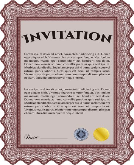 Vintage invitation template. Elegant design. With guilloche pattern and background. Vector illustration. 