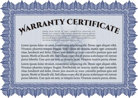 Sample Warranty certificate template. Vector illustration. Elegant design. With guilloche pattern. 