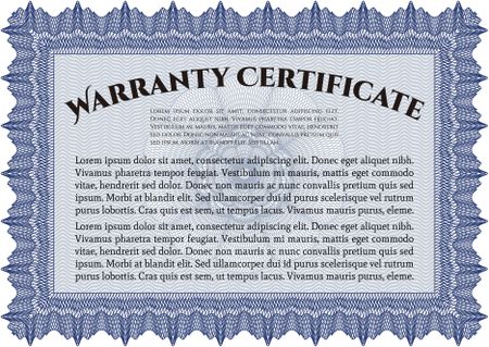 Sample Warranty certificate template. Vector illustration. Elegant design. With guilloche pattern.