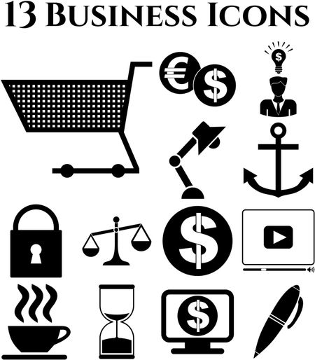 business icon set. 13 icons total. Universal and Standard Icons.