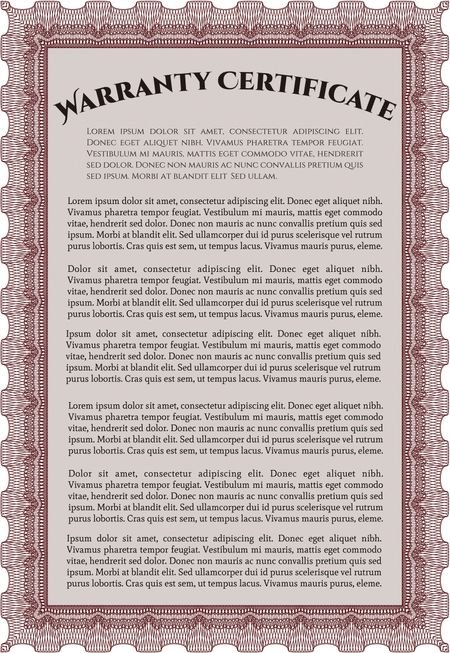 Warranty Certificate template. Easy to print. Detailed. Cordial design. 