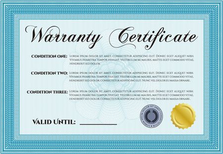 Warranty template or warranty certificate. 