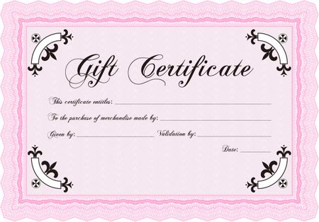 Retro Gift Certificate template. Border, frame. Artistry design. With complex linear background. 