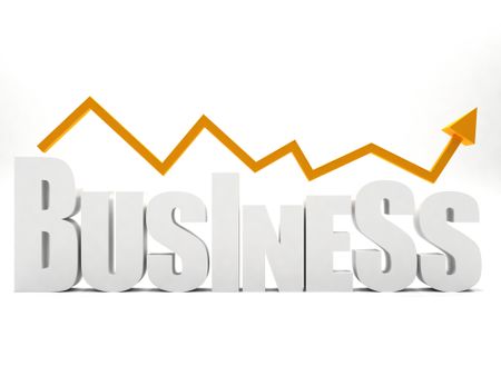 Word 'Business' with an arrow going up isolated