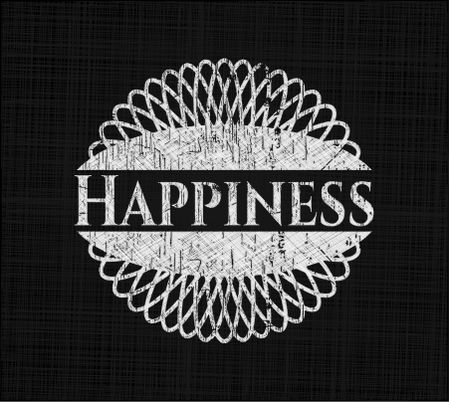 Happiness chalkboard emblem on black board