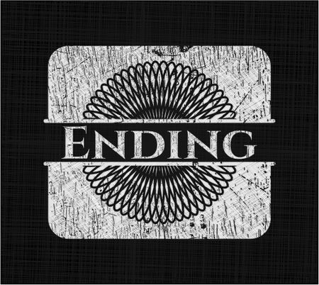 Ending chalkboard emblem written on a blackboard