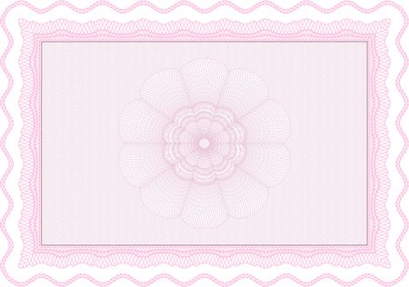 Pink Sample certificate or diploma. With complex linear background. Vector certificate template. Retro design. 