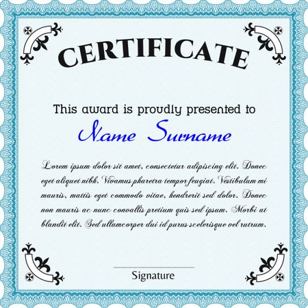 Light blue Classic Certificate or Diploma template. Money Pattern design. 