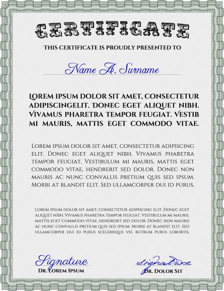 Green Classic Certificate or Diploma template. Money Pattern design. 