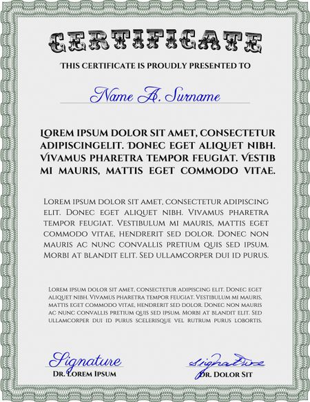 Green Classic Certificate or Diploma template. Money Pattern design.