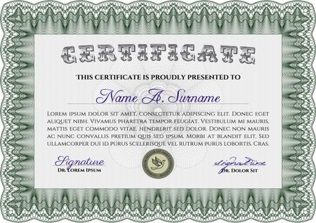 Classic Certificate template. Money Pattern design. Green color.