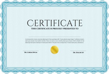 Classic Certificate template. Money Pattern design. Light blue color.