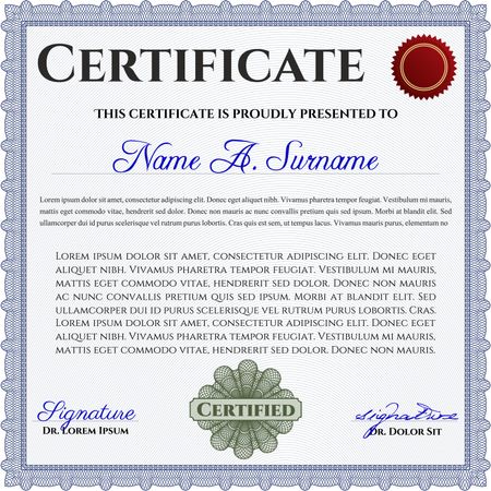 Classic Certificate template. Money Pattern design. Blue color.