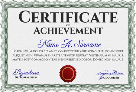 Green Certificatem diplmoa or award template. Money style design. Design template. With guilloche pattern. 