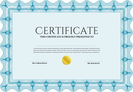 Light blue Diploma template. With complex background. Vector illustration. Lovely design. 
