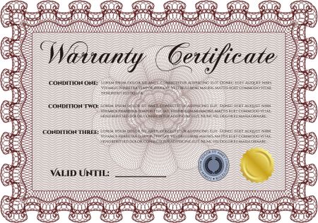 Warranty Certificate. Complex design. Detailed. Printer friendly. 