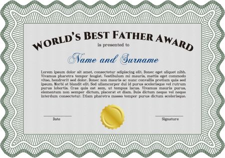 Best Father Award Template. Elegant design. Vector illustration. With guilloche pattern. 
